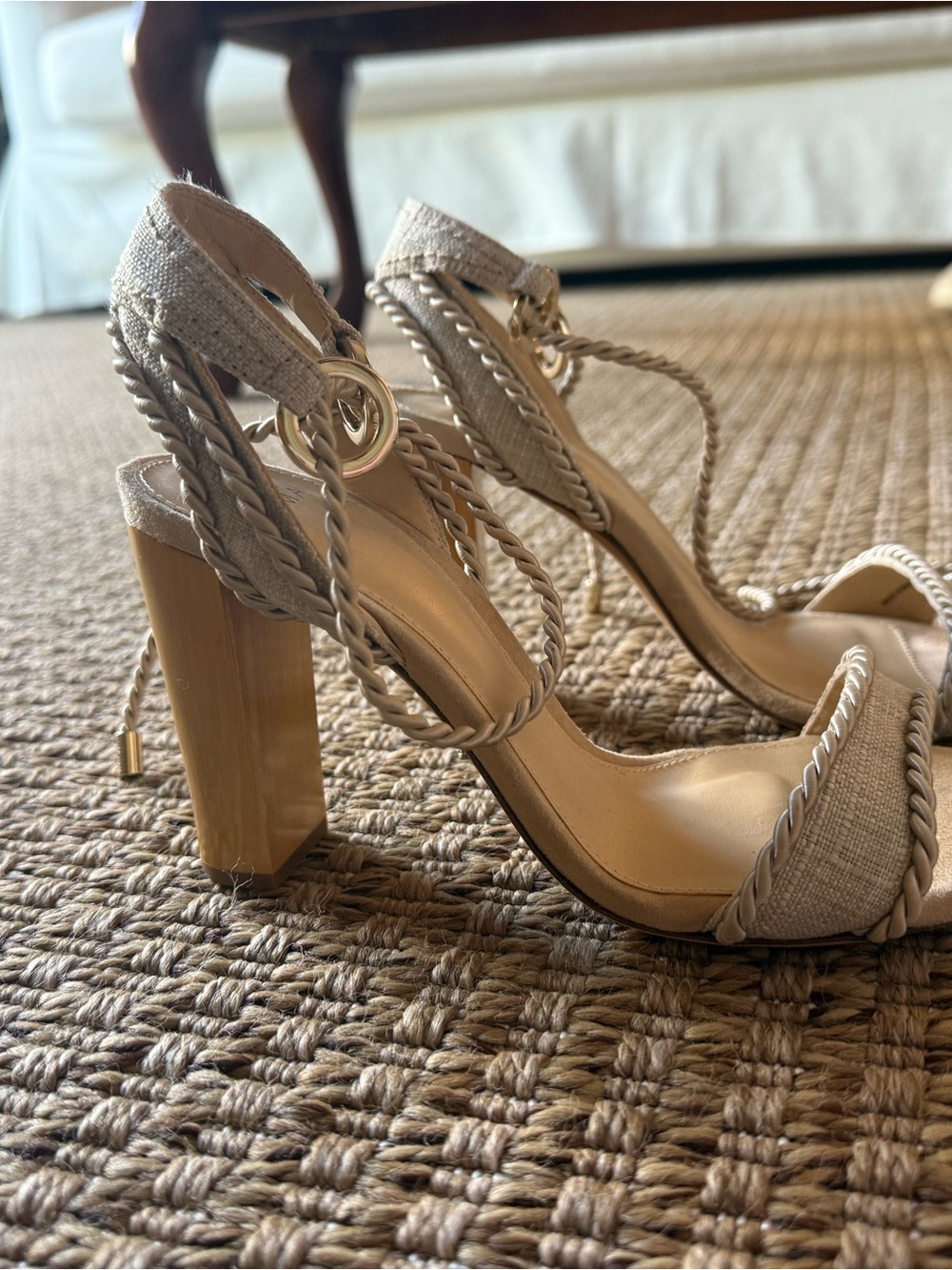 Alexandre Birman Braided Ankle-Tie Heels in Light Beige - Picture 5 of 5